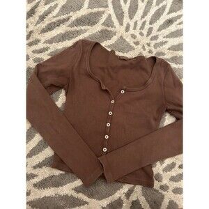 Brown Ribbed Brandy Melville Long Sleeve Top